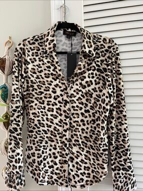 Truth Leopard Print Button-Down Shirt in Tan, Black and Cream